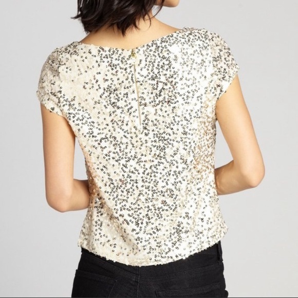 Alice + Olivia Gold Sequin Silk Blouse Medium - Picture 3 of 8